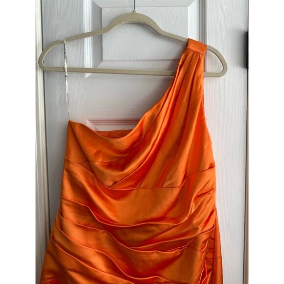David’s Bridal Women’s One Shoulder Ruched Orange Cocktail Party Dress size 12 - Picture 2 of 7